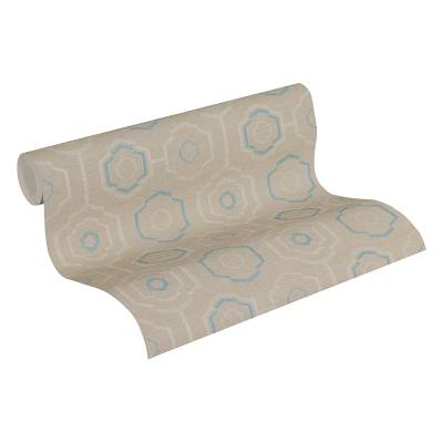 Tapetenrolle Ornamentmuster in taupe und petrol